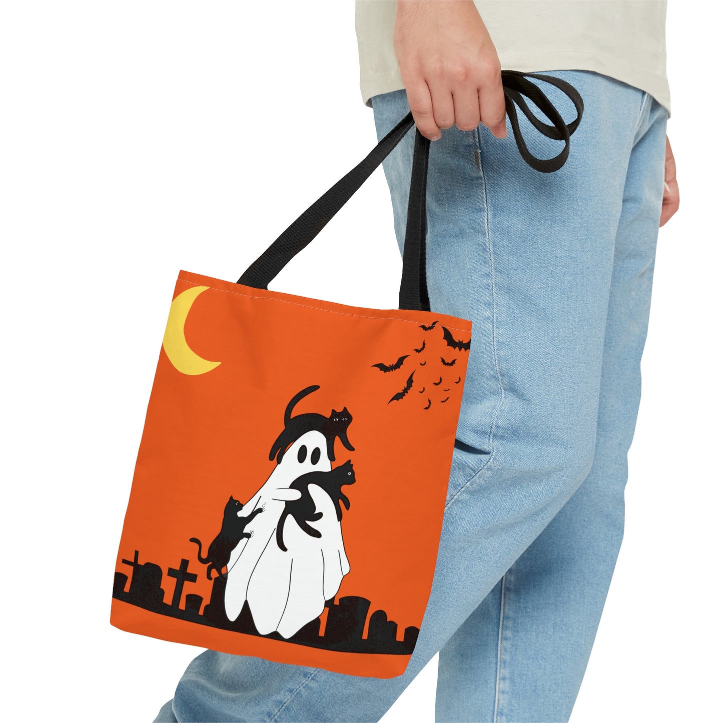 Halloween Ghost with Cats Tote Bag