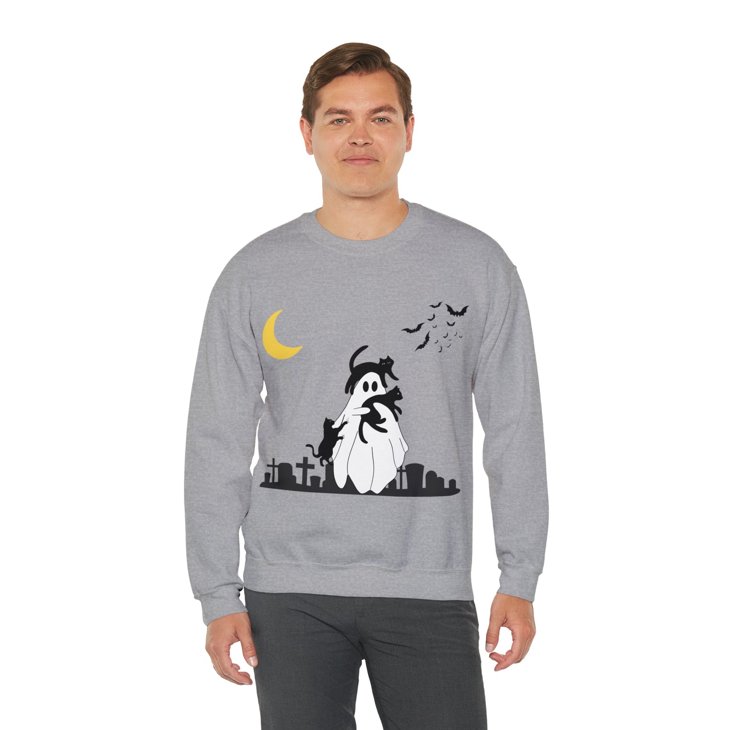 Halloween Ghost + Cats Unisex Heavy Blend™ Crewneck Sweatshirt