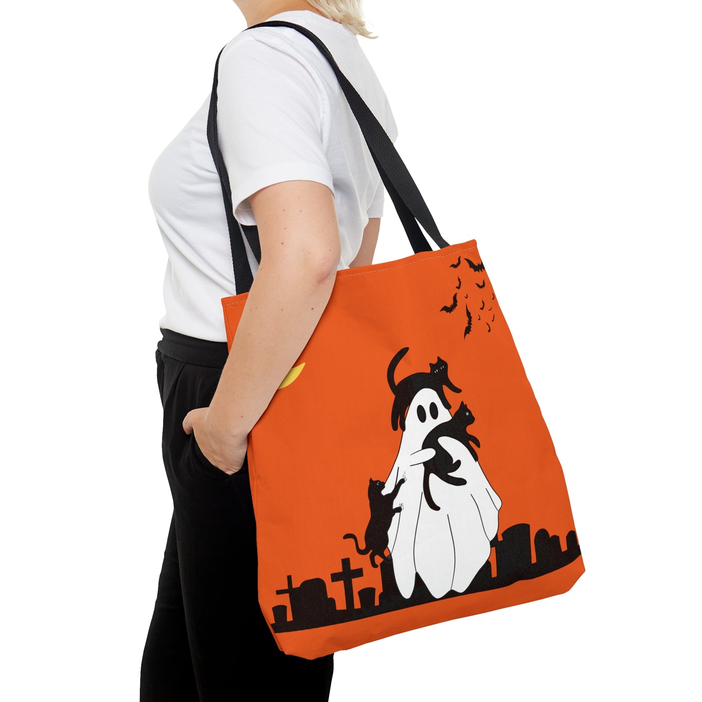 Halloween Ghost with Cats Tote Bag
