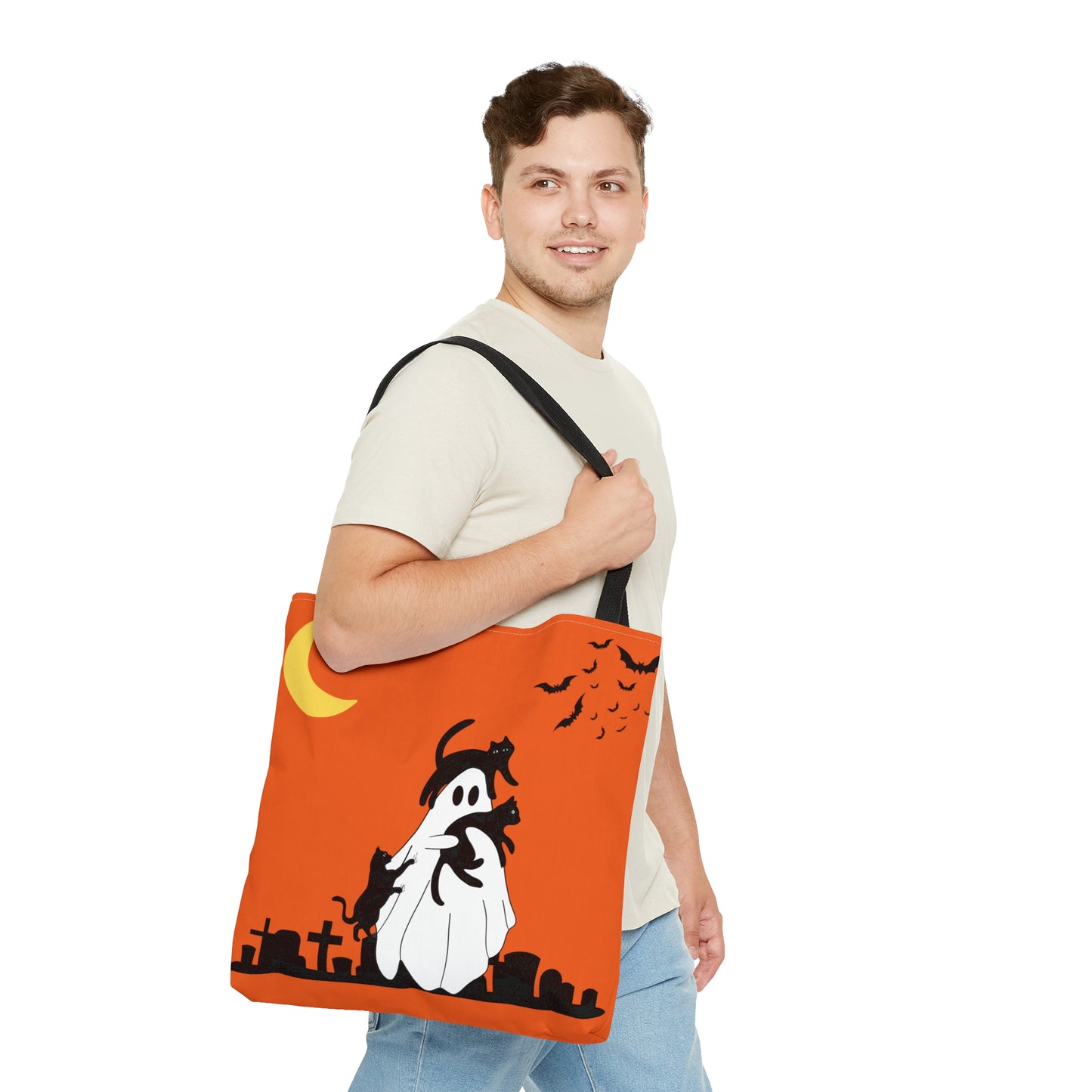 Halloween Ghost with Cats Tote Bag