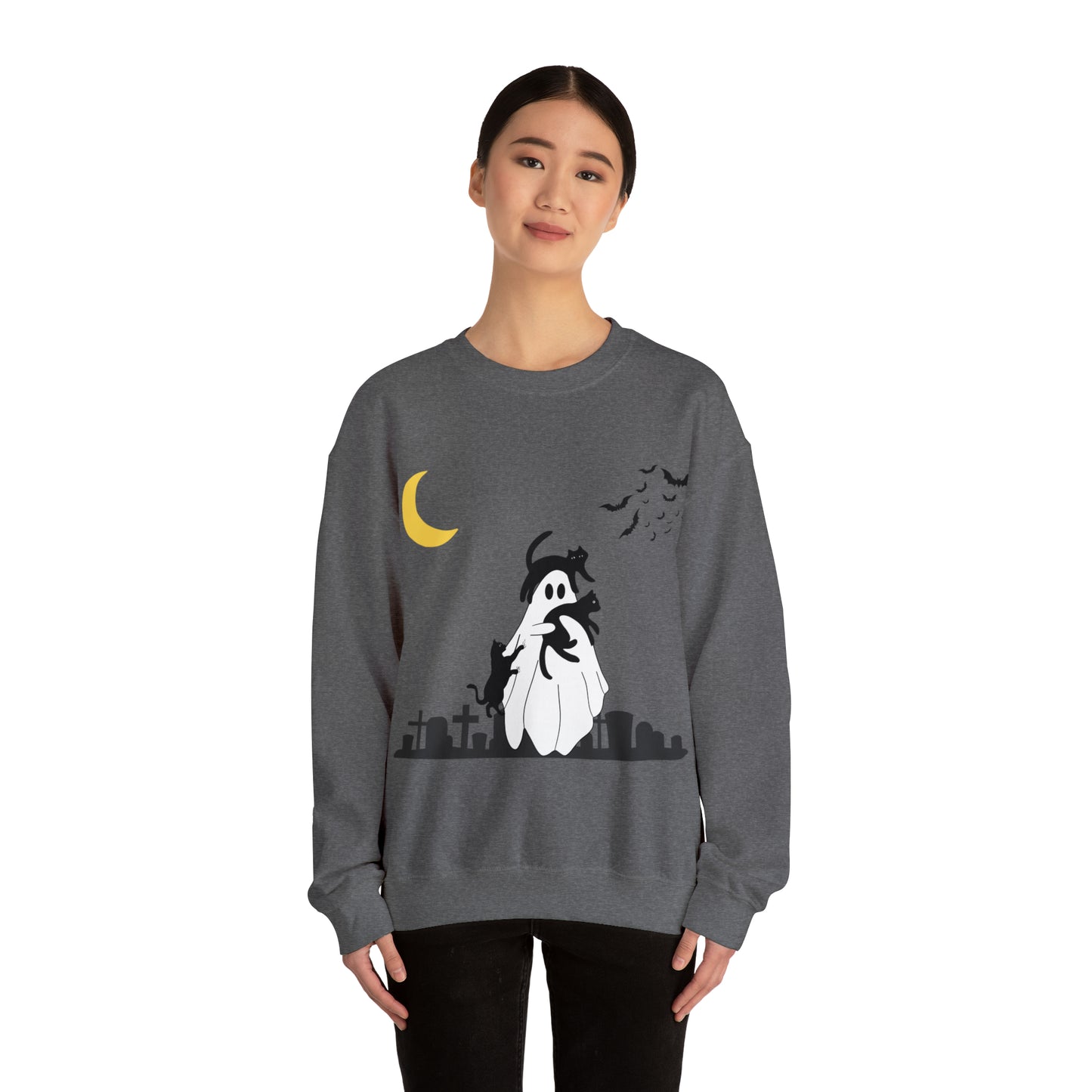 Halloween Ghost + Cats Unisex Heavy Blend™ Crewneck Sweatshirt