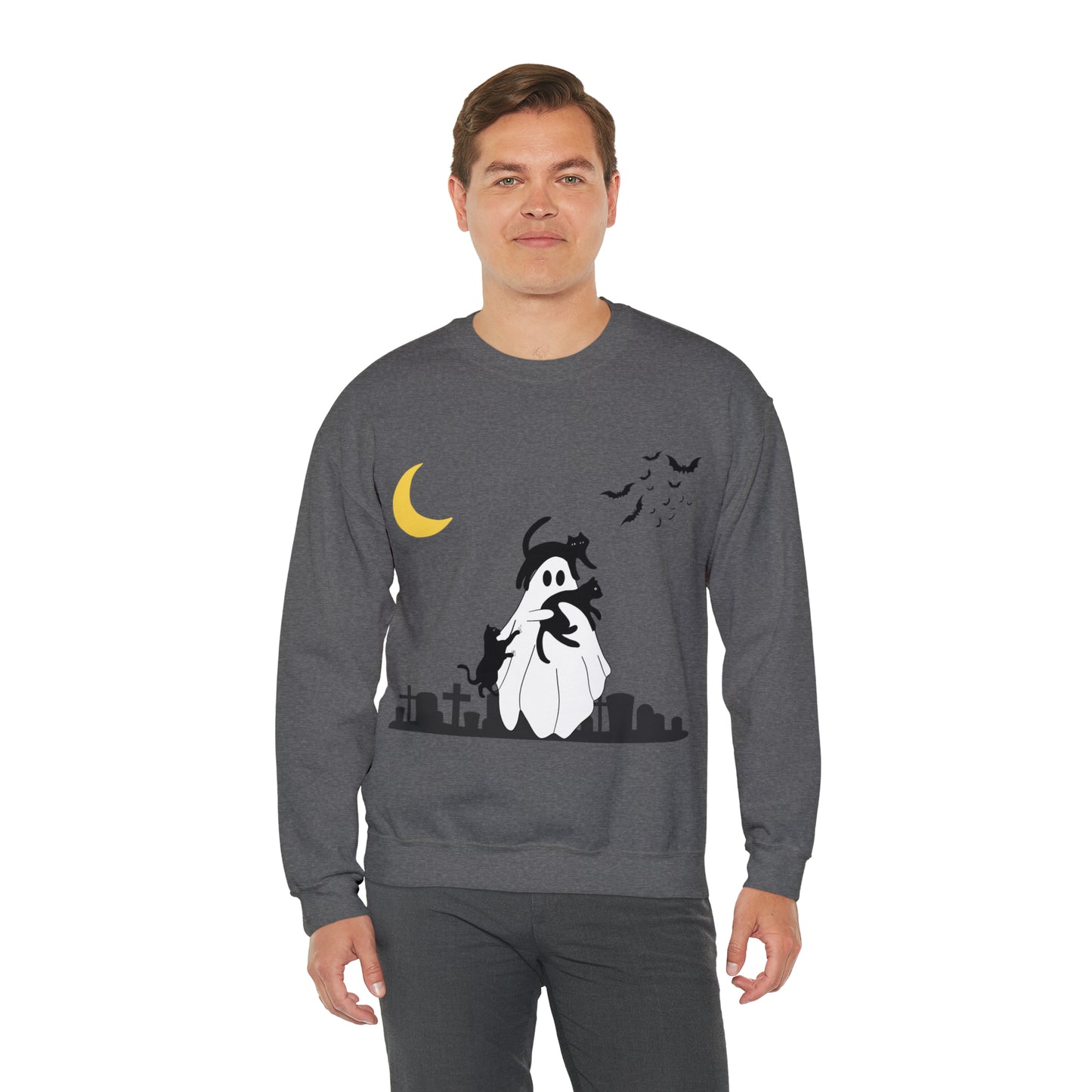 Halloween Ghost + Cats Unisex Heavy Blend™ Crewneck Sweatshirt