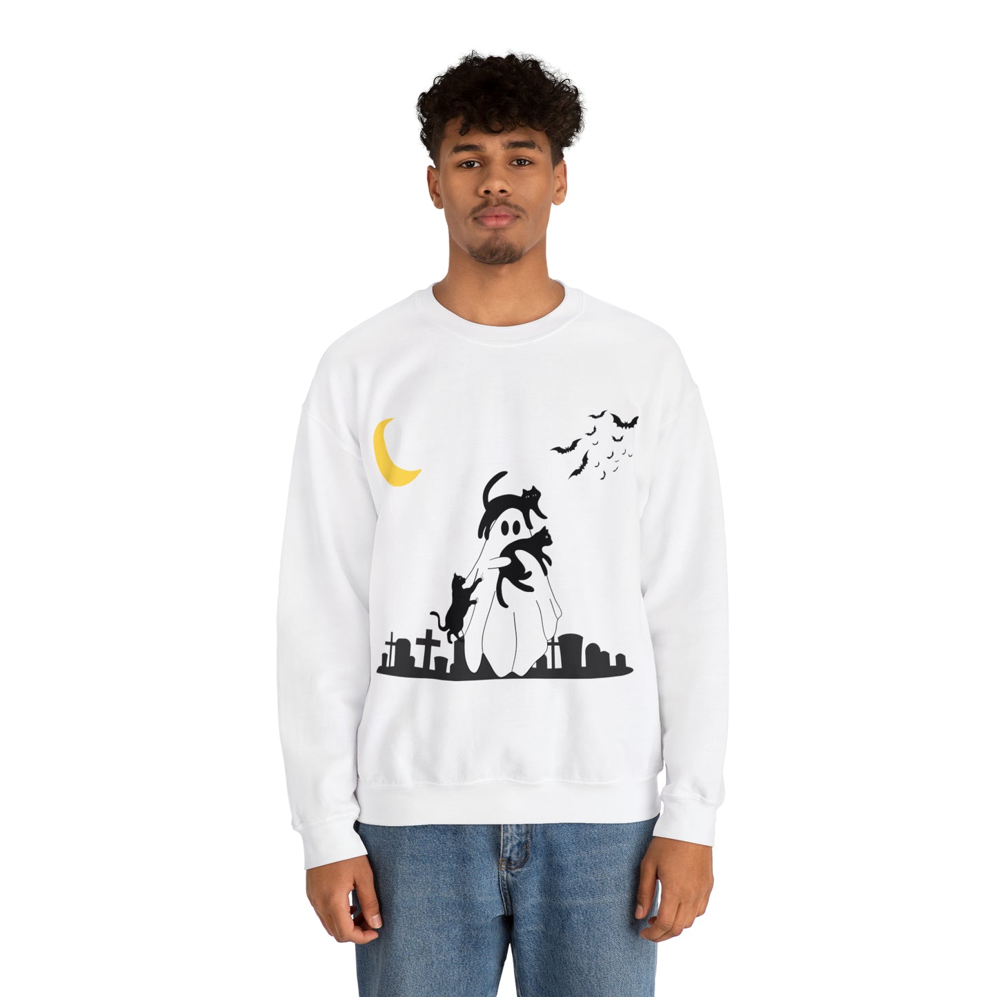 Halloween Ghost + Cats Unisex Heavy Blend™ Crewneck Sweatshirt