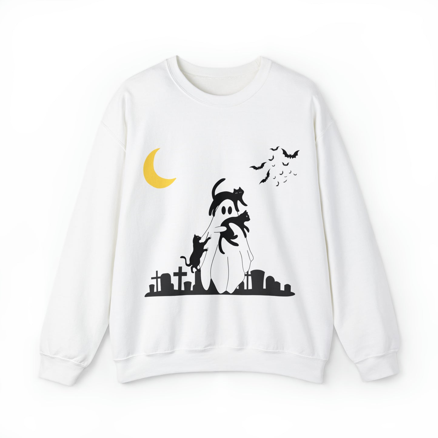 Halloween Ghost + Cats Unisex Heavy Blend™ Crewneck Sweatshirt