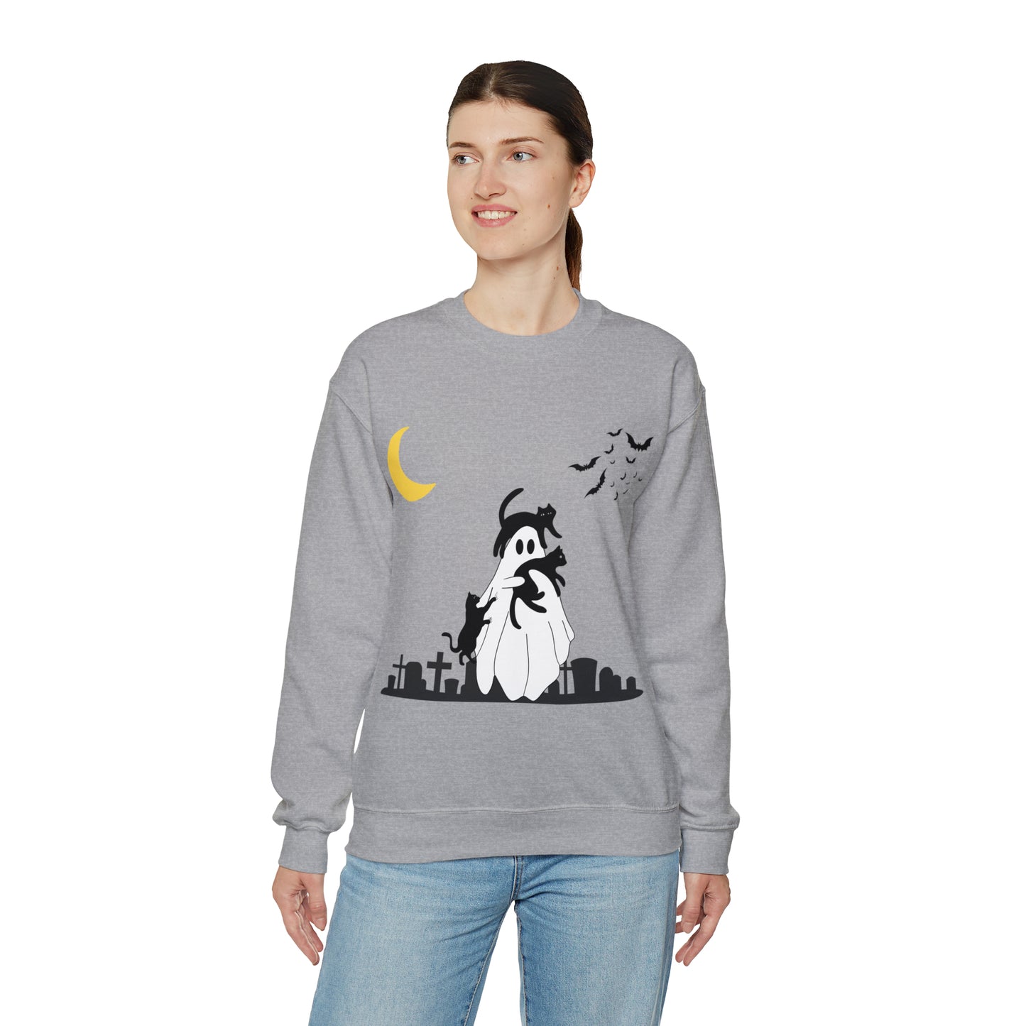 Halloween Ghost + Cats Unisex Heavy Blend™ Crewneck Sweatshirt