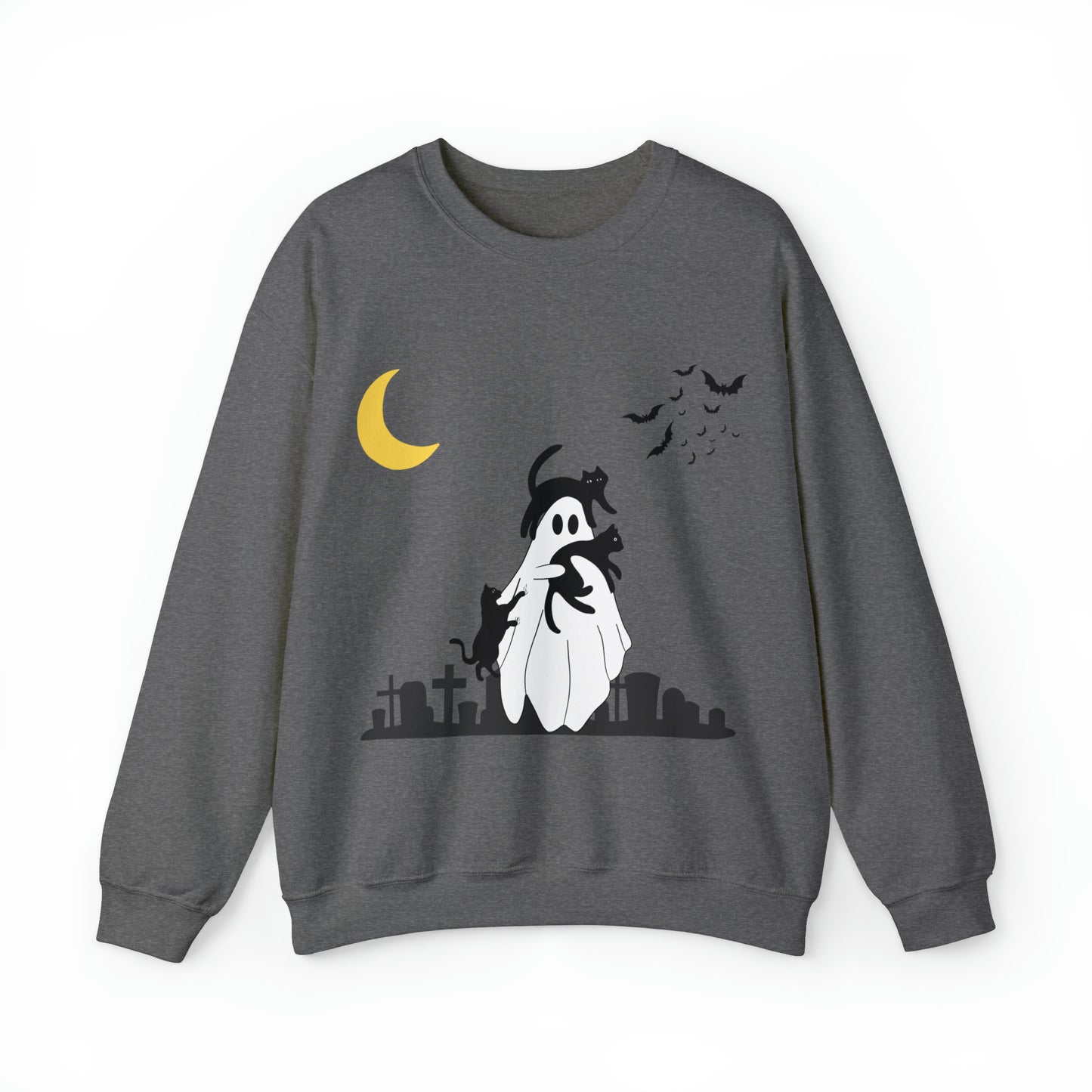 Halloween Ghost + Cats Unisex Heavy Blend™ Crewneck Sweatshirt