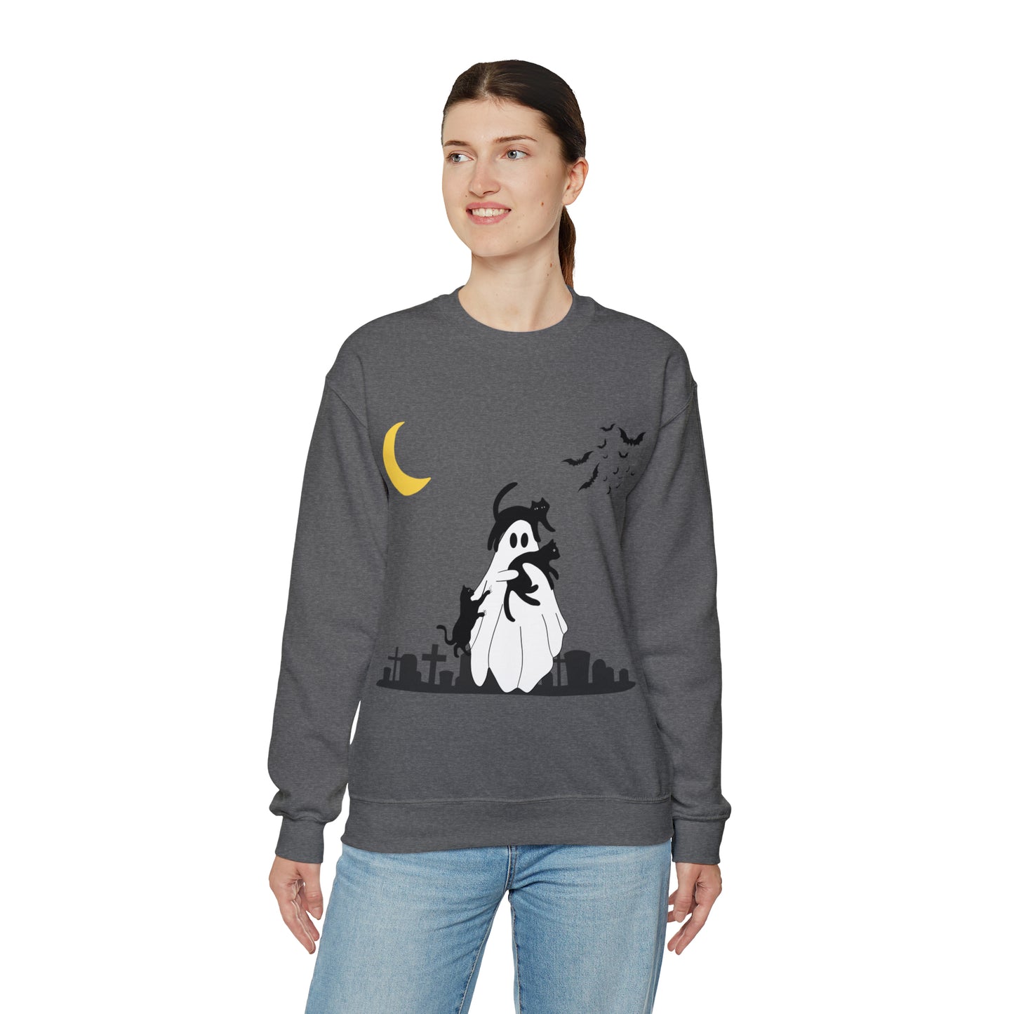 Halloween Ghost + Cats Unisex Heavy Blend™ Crewneck Sweatshirt