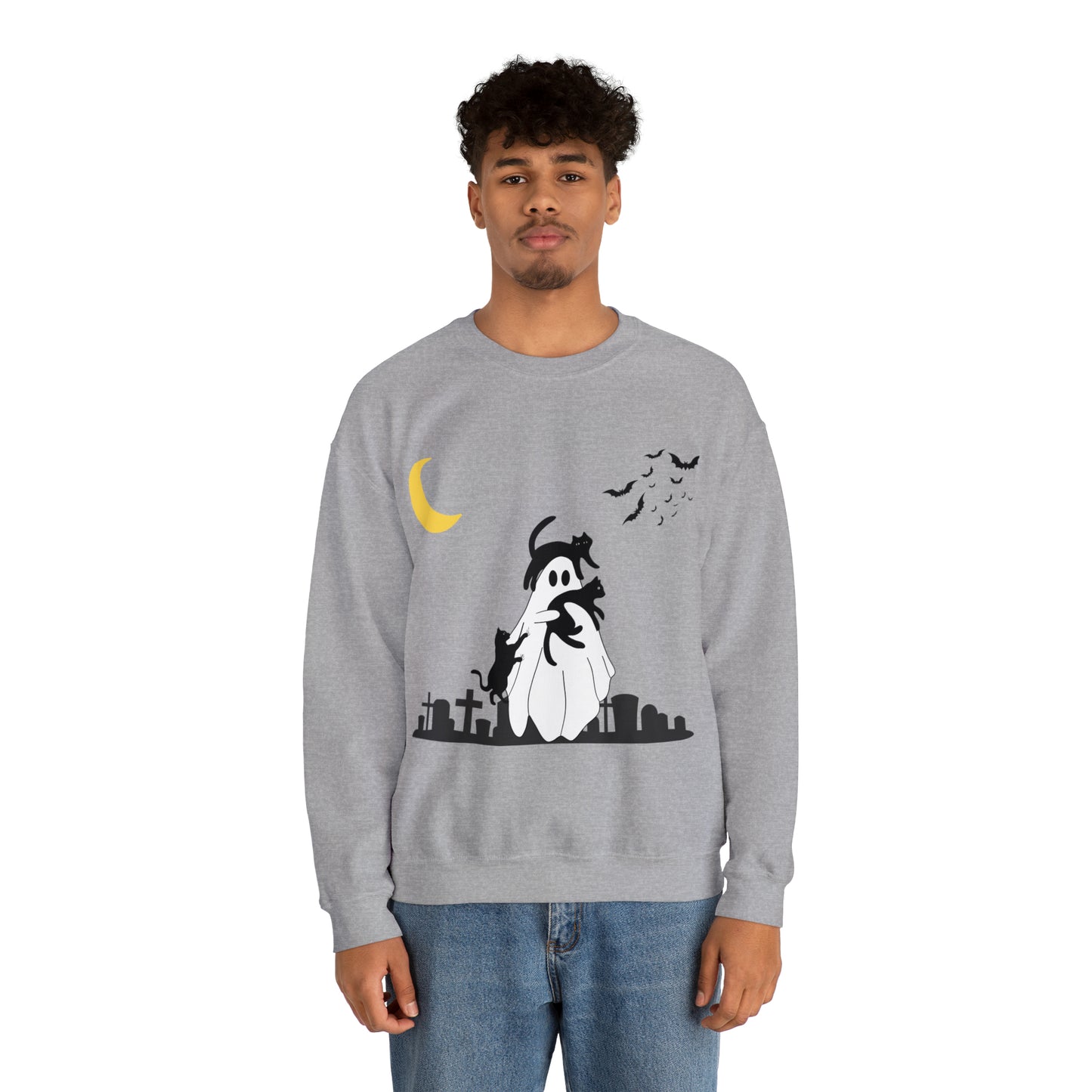 Halloween Ghost + Cats Unisex Heavy Blend™ Crewneck Sweatshirt