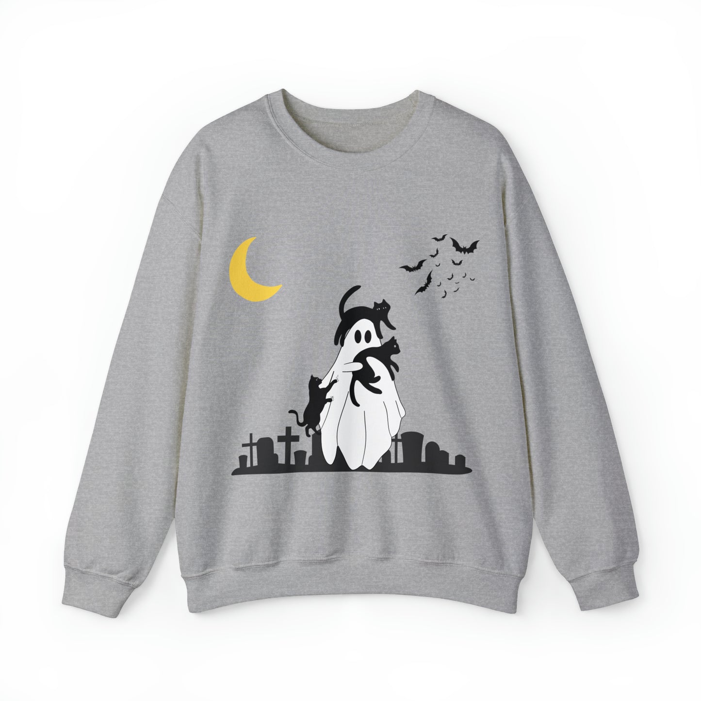 Halloween Ghost + Cats Unisex Heavy Blend™ Crewneck Sweatshirt