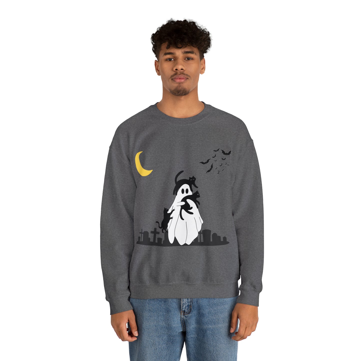 Halloween Ghost + Cats Unisex Heavy Blend™ Crewneck Sweatshirt