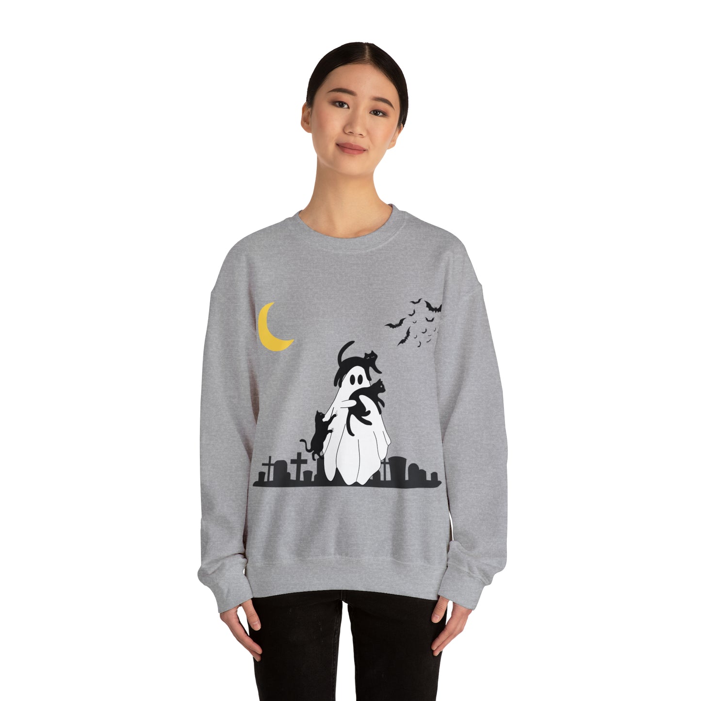 Halloween Ghost + Cats Unisex Heavy Blend™ Crewneck Sweatshirt